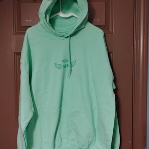 Mint Green Hoodie with Angel Wings Design